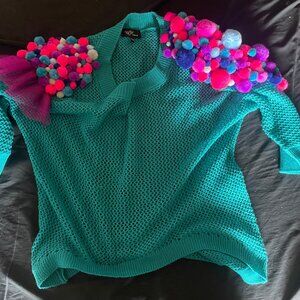 Dolman Sleeve Sweater with DIY pom-poms and tulle ruffle